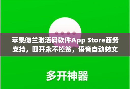 苹果微兰激活码软件App Store商务支持,四开永不掉签,语音自动转文字编辑,极速转发独家视频去水印