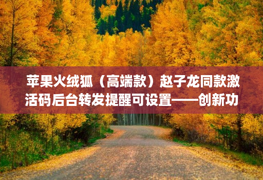 苹果火绒狐(高端款)赵子龙同款激活码后台转发提醒可设置——创新功能让您的使用更加轻松!