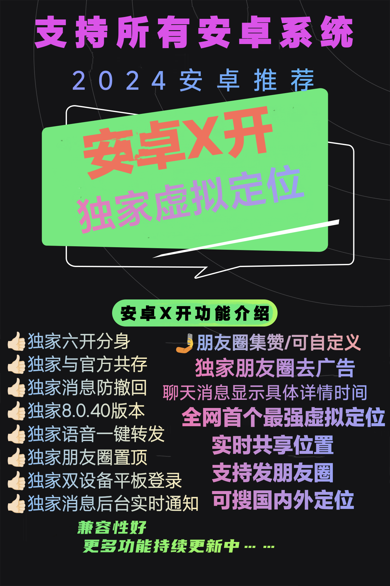 【安卓XX微信分身激活码支持虚拟定位】支持所有安卓系统  安卓X开功能介绍功能在,微信设置☞插件点击下就有